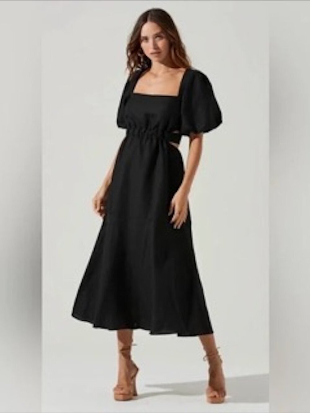 ASTR the Label Angeles Midi Cut Out Lined Blend Dress In Black Size XS